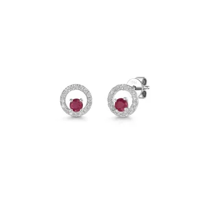 18ct White Gold Round Brilliant 0.30ct Ruby and Diamond Circle Earrings