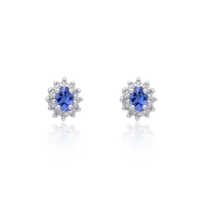 9ct White Gold 0.50ct Diamond and Tanzanite Halo Earrings