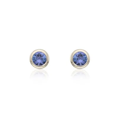 9ct Yellow Gold Tanzanite Rub Over Earrings