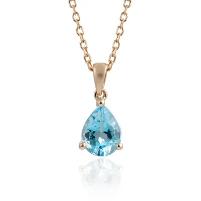 9ct Yellow Gold 0.95ct Pear Cut Blue Topaz Pendant