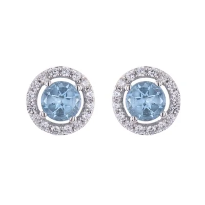 9ct White Gold Brilliant Cut Topaz 1.20ct Cubic Zirconia Halo Stud Earrings