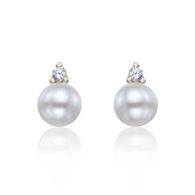 9ct Yellow Gold Cubic Zirconia and Pearl Earrings
