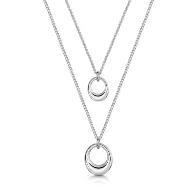 Silver Abstract Open Double Layered Necklet