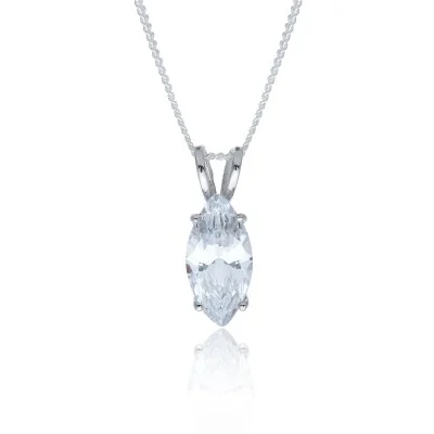 Silver Marquise Cut Cubic Zirconia Solitaire Pendant