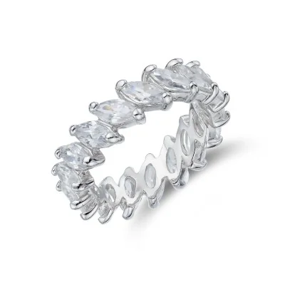 Silver Cubic Zirconia Marquise Cut Fancy Band Ring 