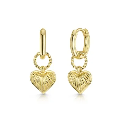 18ct Yellow Gold Vermeil Heart Charm Hoop Earrings
