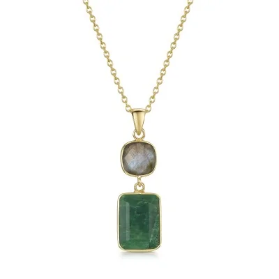 18ct Yellow Gold Vermeil Beryl Emerald & Labradorite Pendant