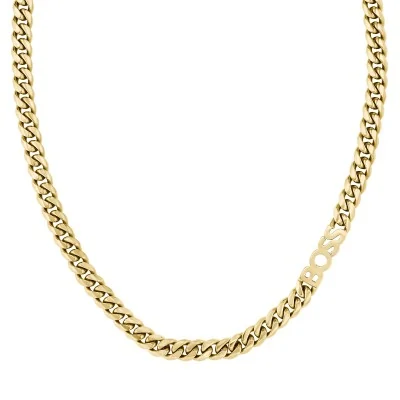 BOSS Kassy Gold Tone 8mm Logo Chain Mens Necklace 1580770