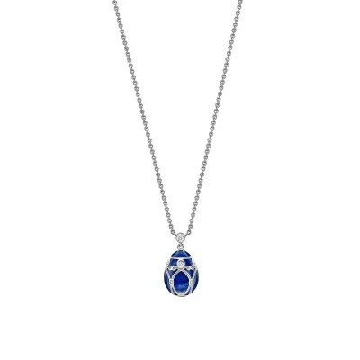 Faberg&eacute; Heritage White Gold Royal Blue Guilloch&eacute; Enamel Petite Egg Pendant 213FP1351