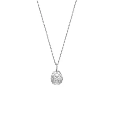 Faberg&eacute; Treillage Brushed White Gold & Diamond Set Egg Pendant 158FP309