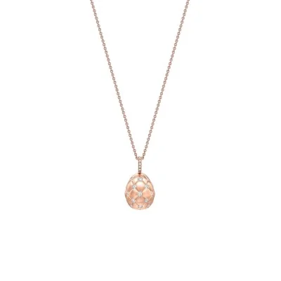 Faberg&eacute; Treillage Brushed Rose Gold & Diamond Set Egg Pendant 158FP305