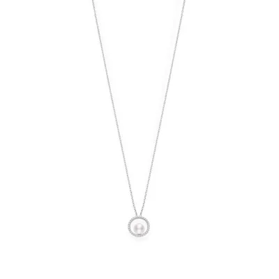 Mikimoto Akoya Circle 7mm Pearl and Diamond Pendant PPA 5501D W