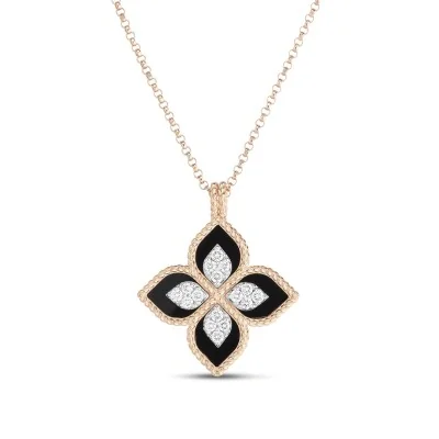 Roberto Coin Princess Flower 3.27ct Black Jade and 0.18ct Diamond Pendant Necklace