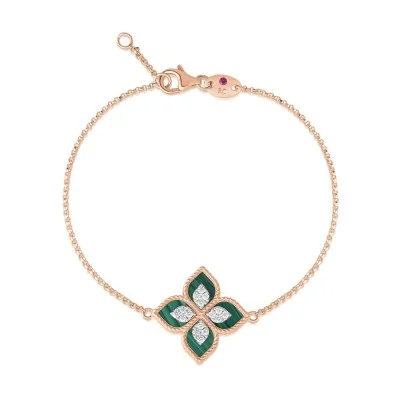 Roberto Coin Princess Flower 4.22ct Malachite and 0.18ct Diamond Bracelet