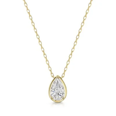 9ct Yellow Gold Pear Shape 1.00ct Lab Diamond Rub Over Pear Shape Pendant
