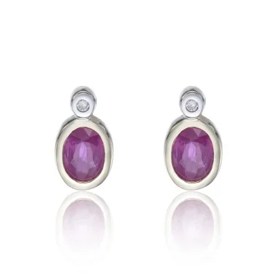 9ct Yellow Gold Diamond and 0.10ct Ruby Earrings