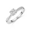 Platinum Round Brilliant Cross Over 0.75ct Diamond Solitaire Ring with Diamond Set Shoulders