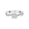 Platinum 0.75ct Round Brilliant Solitaire Ring with Twist Split Shoulders and Hidden Halo