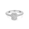 Platinum 0.33ct Emerald Cut Diamond Solitaire Ring with Diamond Halo and Shoulders