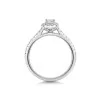 Platinum 0.33ct Emerald Cut Diamond Solitaire Ring with Diamond Halo and Shoulders