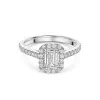 Platinum 0.75ct Emerald Cut Diamond Halo Ring with Shoulders