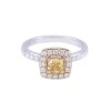 18ct Gold Cushion Cut Diamond 4 claw and Round Brilliant Diamond Cluster Ring 1.14ct. Clarity VVS2
