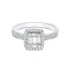 9ct White Gold 0.51ct Baguette and Round Brilliant Double Row Diamond Cluster Ring