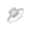 9ct White Gold 0.51ct Baguette and Round Brilliant Double Row Diamond Cluster Ring