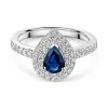 18ct White Gold 0.75ct Pear Cut Sapphire and 0.21ct Double Halo and Diamond Shoulders Ring