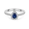 18ct White Gold Pear Cut 0.39ct Sapphire and 0.40ct Diamond Halo Ring