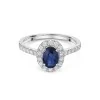18ct White Gold Oval Cut 0.40ct Sapphire Diamond Halo Ring with Diamond Shoulders