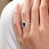 18ct White Gold Oval Cut 0.40ct Sapphire Diamond Halo Ring with Diamond Shoulders