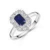 18ct White Gold Octagonal Cut 0.70ct Sapphire Solitaire Ring with Cluster Halo