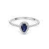 18ct White Gold Pear Shape 0.50ct Sapphire Ring with Diamond Shoulders and Halo