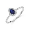 18ct White Gold Pear Shape 0.50ct Sapphire Ring with Diamond Shoulders and Halo