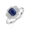 18ct White Gold Octagonal 1.20ct Sapphire Ring with Baguette and Round Brilliant Diamond Cluster