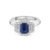 18ct White Gold Octagonal 1.20ct Sapphire Ring with Baguette and Round Brilliant Diamond Cluster