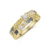 18ct Yellow Gold Blue & Yellow Sapphire & Lab Grown Diamond Double Row Fancy Band