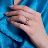 18ct Yellow Gold 0.75ct Blue, Yellow, Pink Sapphire & Lab Grown Diamond Triple Row Fancy Band