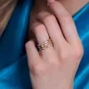 18ct Yellow Gold 0.75ct Blue, Yellow, Pink Sapphire & Lab Grown Diamond Triple Row Fancy Band
