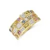18ct Yellow Gold 0.75ct Blue, Yellow, Pink Sapphire & Lab Grown Diamond Triple Row Fancy Band