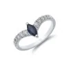 9ct White Gold Marquise Cut 0.31ct Diamond and Sapphire Ring
