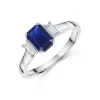18ct White Gold Octagonal Cut 1.20ct Sapphire & Diamond Three Stone Ring