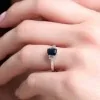18ct White Gold Octagonal Cut 1.20ct Sapphire & Diamond Three Stone Ring