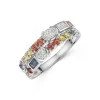 Platinum Multi-Coloured Sapphire & Lab Grown Diamond Double Row Fancy Band