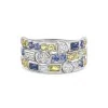 Platinum Mixed Cut 1.80ct Blue & Yellow Sapphire & Lab Grown Diamond Triple Row Fancy Band