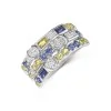 Platinum Mixed Cut 1.80ct Blue & Yellow Sapphire & Lab Grown Diamond Triple Row Fancy Band