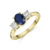 9ct Yellow Gold 0.75ct Sapphire & 0.10ct Diamond 3 Stone Ring
