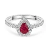 18ct White Gold Pear Cut 0.38ct Ruby and 0.37ct Diamond Halo Ring