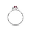 18ct White Gold Pear Shape 0.40ct Ruby Solitaire Ring with Traditional Diamond Halo